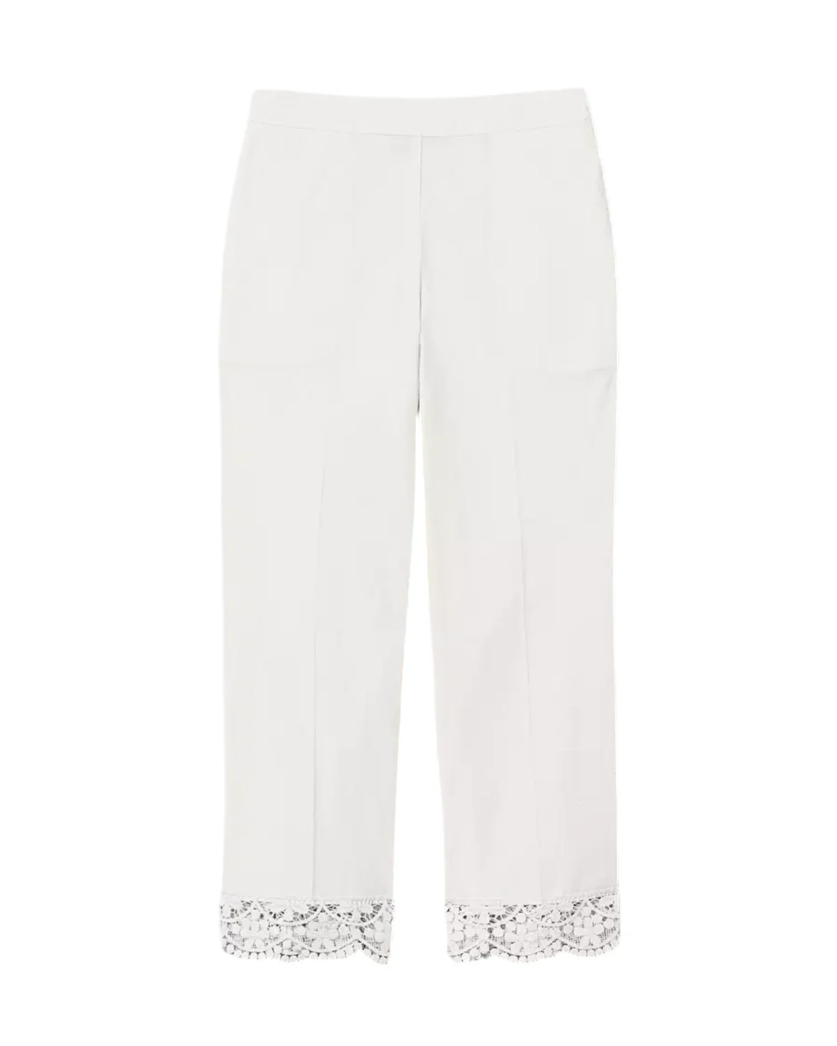 Image of Pantaloni cropped in popeline con fondo in pizzo