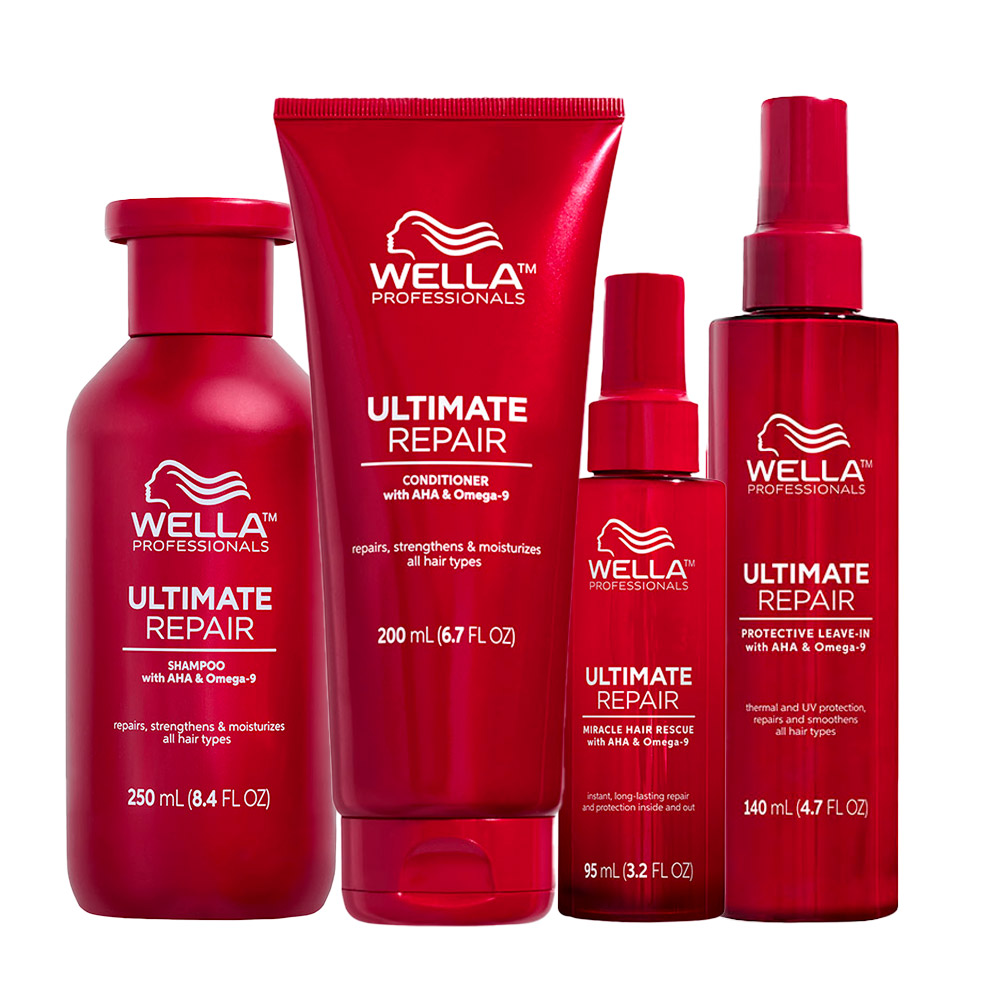 Image of Wella Ultimate Repair Shampoo 250ml Conditioner 200ml Miracle Hair Rescue 95ml Protective Leave-in 140ml