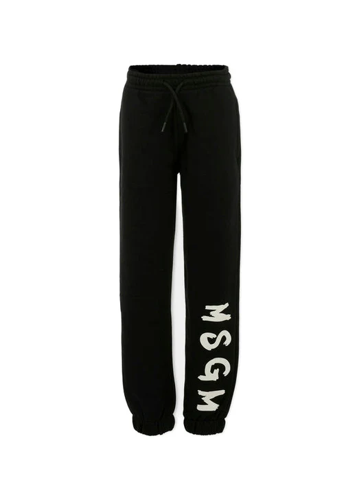 MSGM Kids Pantaloni in Tuta Neri con Logo per Bambini