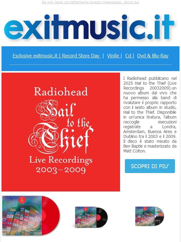 Radiohead 'Hail To The Thief (Live Recordings 2003-2009)' @exitmusic.it .. Preordina Ora !!