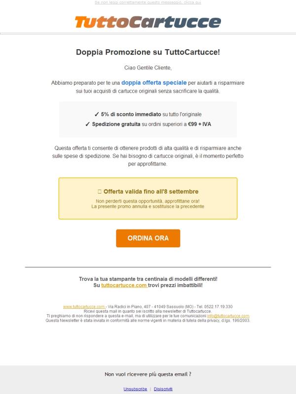 🛵Doppia Offerta : -5% sull'originale e spese di Trasporto su tuttocartucce.com