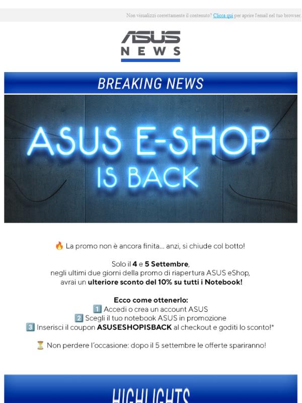 ⏰ Ultimi giorni: extra -10% sui Notebook ASUS