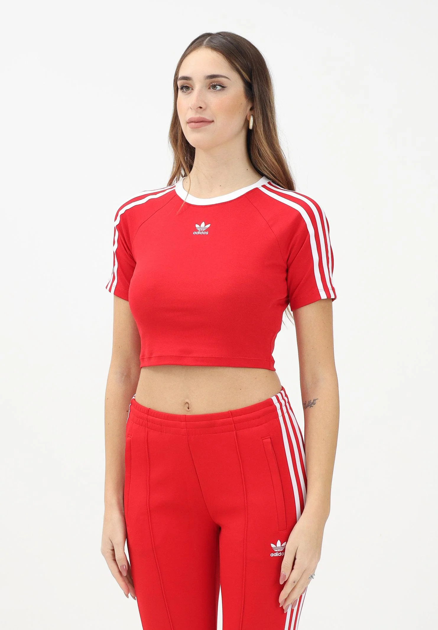 Image of ADIDAS ORIGINALS T-shirt a manica corta 3-Stripes rossa da donna