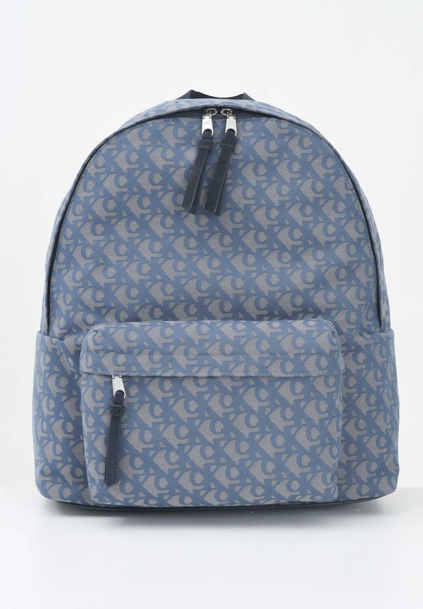 Image of CALVIN KLEIN Zaino blu da uomo in tessuto jacquard con monogramma