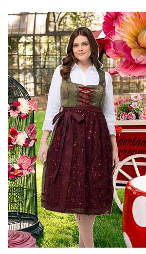 Tradizionale abito smanicato Dirndl con design decorativo e scollo rettangolare