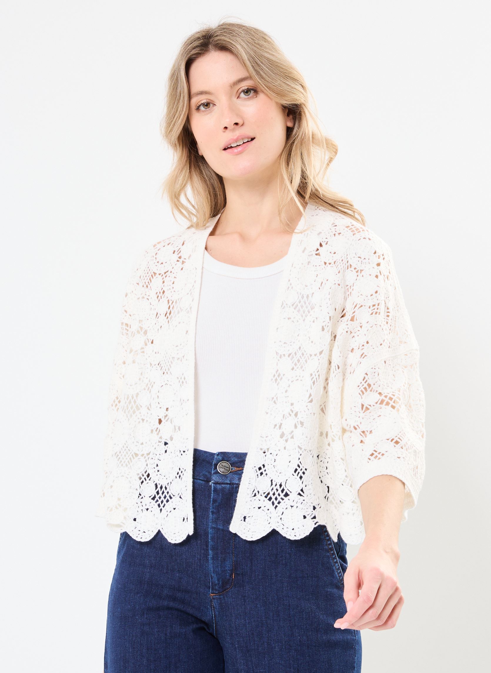 MADE BY Gilet MON-GILET-MACRAME donna bianco