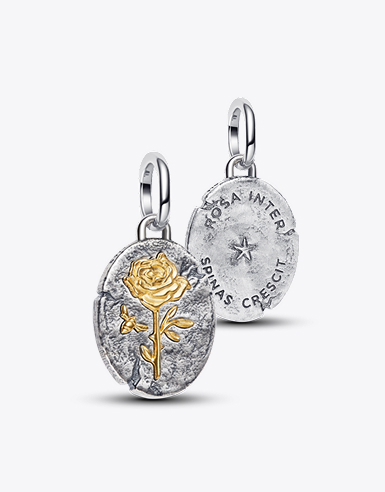 Front and back of rose Pandora Talisman
