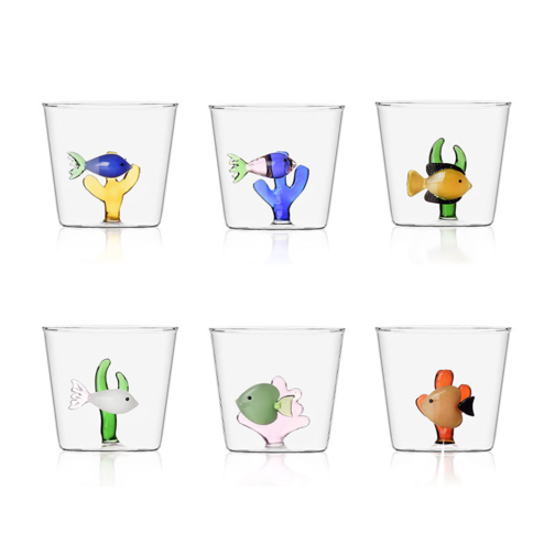 35 cl - Marine Garden Bicchiere Acqua Pesci Con Alghe in Vetro Borosilicato - Set 6 Pezzi
