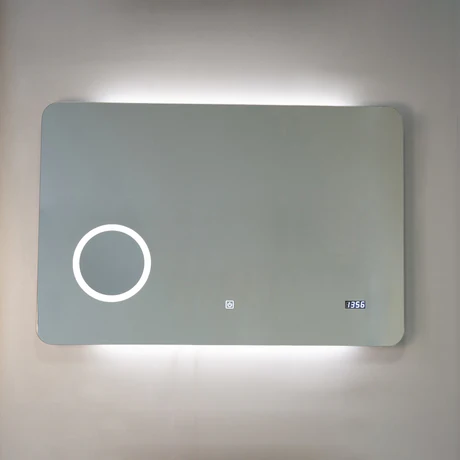 Specchio Led 100X70 Con Lente Ingranditore E Orologio Digitale Touch System