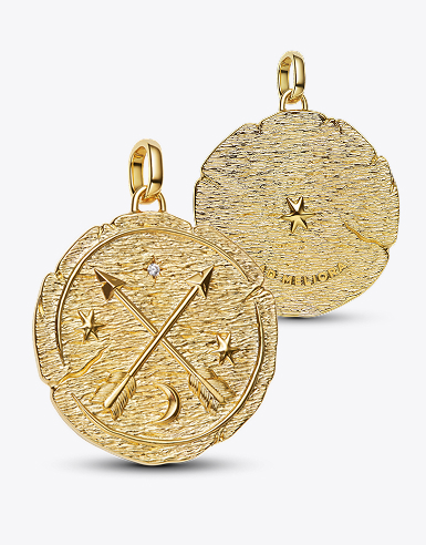 Front and back of crossed arrow Pandora Talisman
