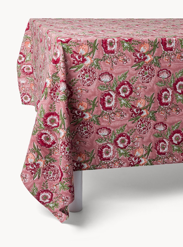 Tovaglia in puro cotone stampa block print floreale