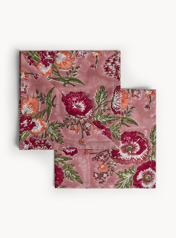 Set di 2 tovaglioli in puro cotone con stampa block print