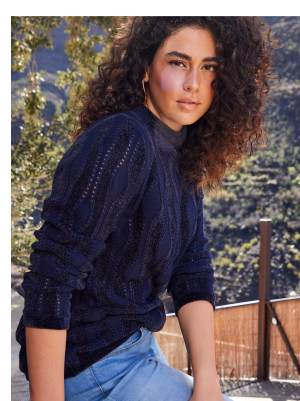 Maglione con lavorazione, ciniglia, collo alto e maniche lunghe