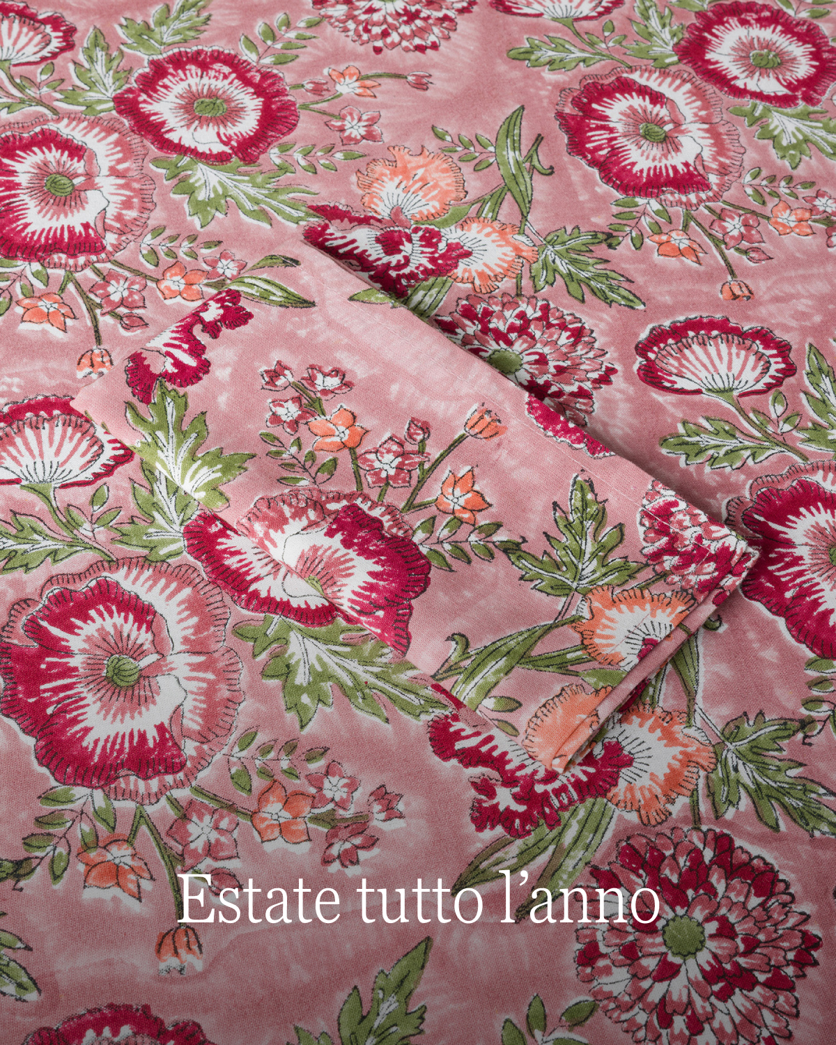 Tovaglia in puro cotone stampa block print floreale