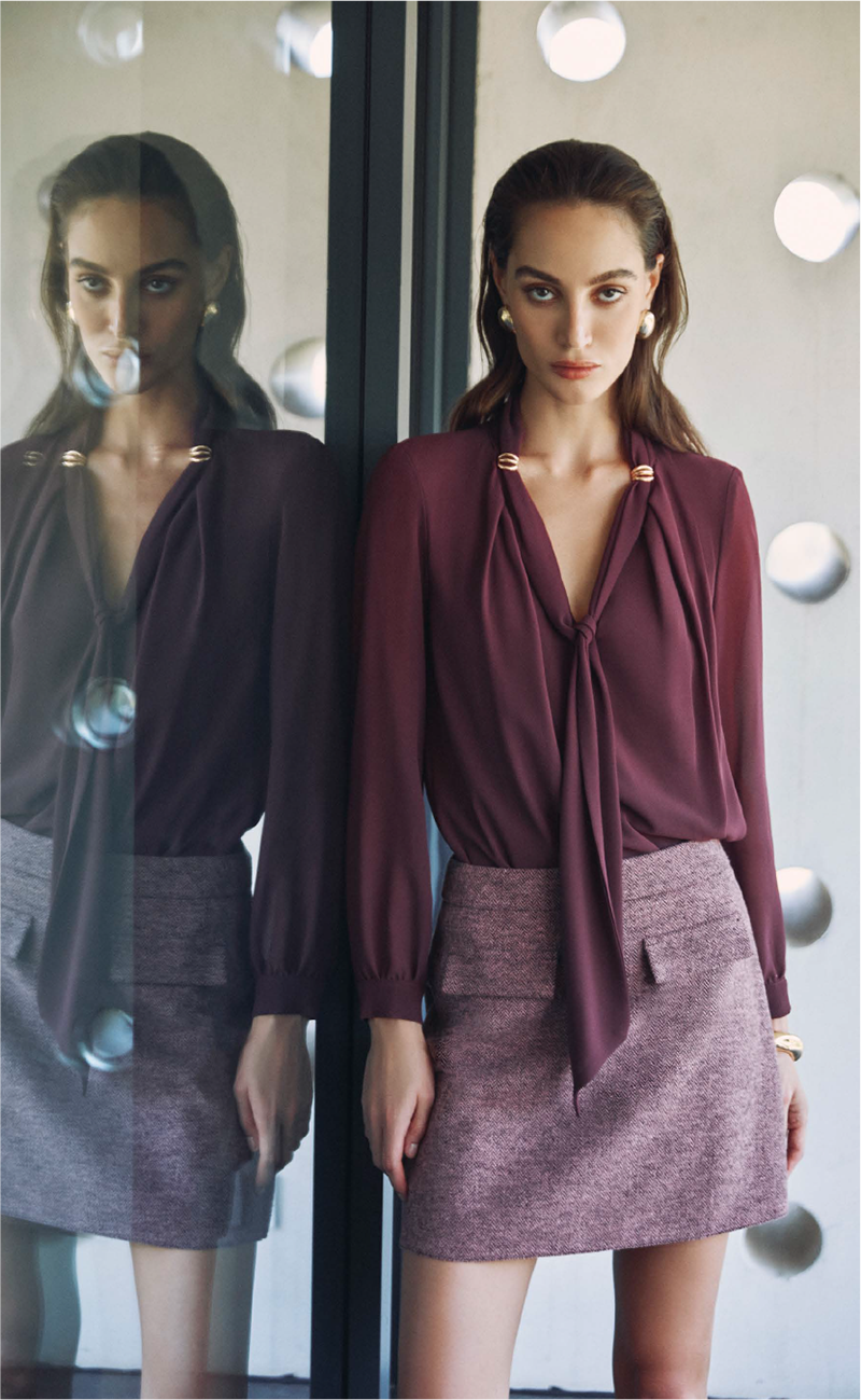 Blusa Bordeaux con Fiocco e dettagli Gold