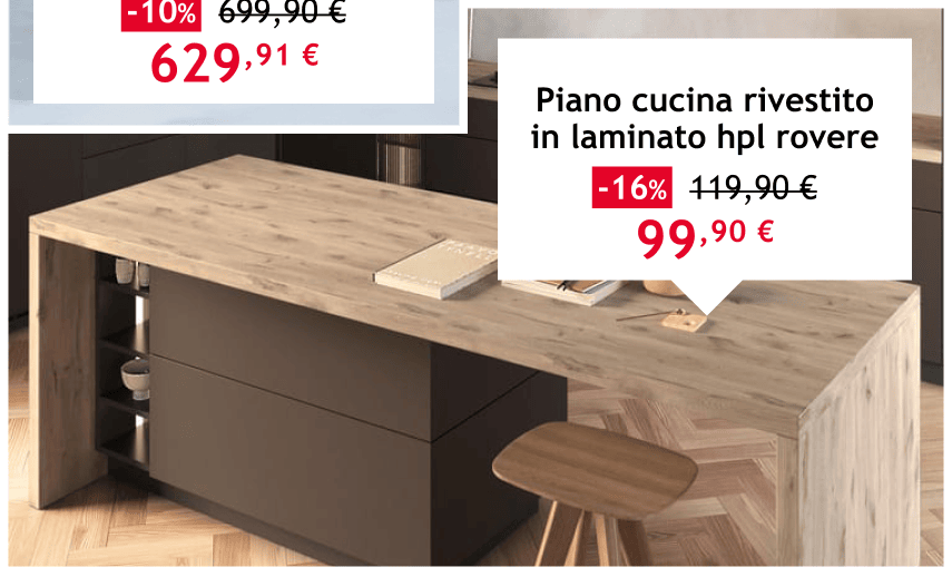 piano cucina rivestito in laminato hpl rovere