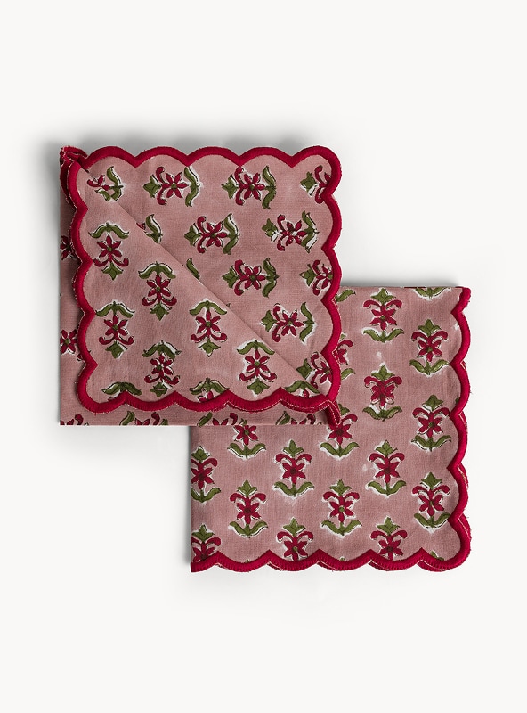 Set di 2 tovaglioli in puro cotone con stampa block print