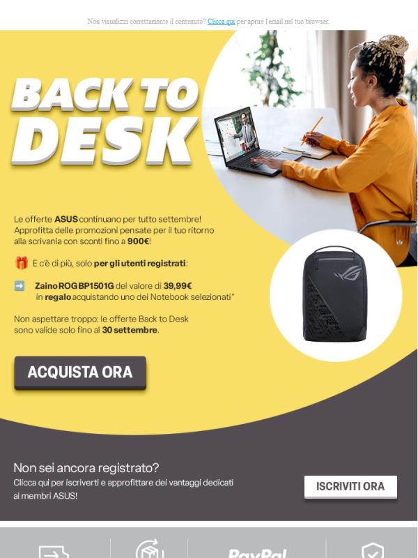 💼 Back to Desk: scopri le offerte ASUS e ROG di Settembre!
