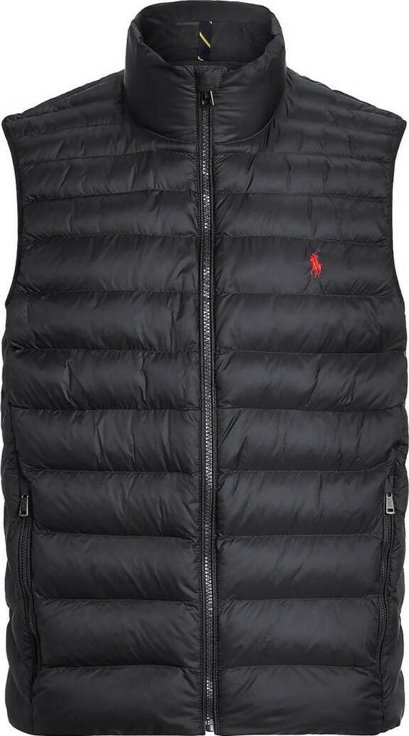 Ralph Lauren Smanicato Uomo Imbottito Tinta Unita Piumino Senza Maniche Collo Alto, Zip E Tasche