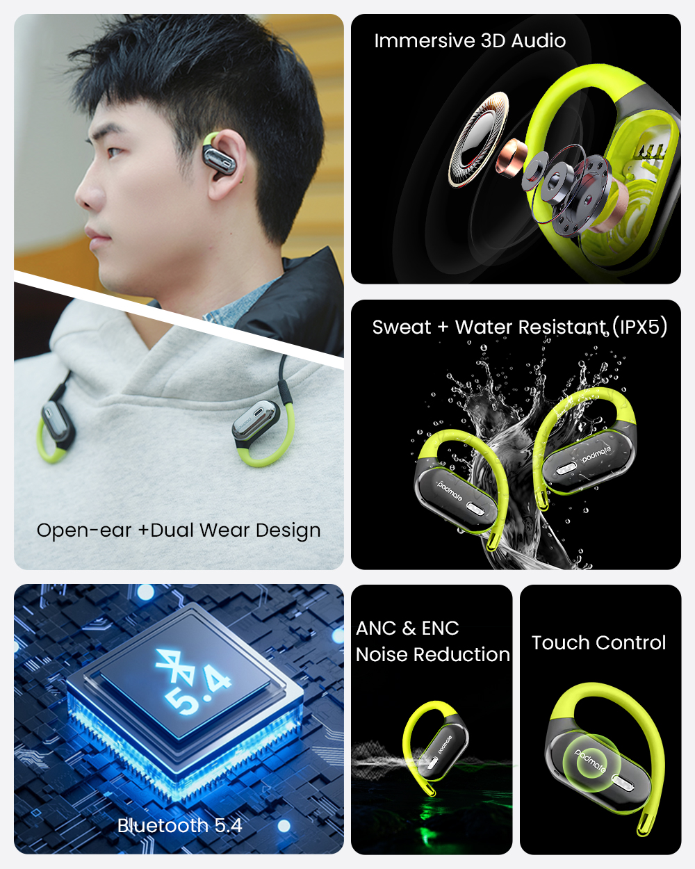Padmate Bluetooth translator headphones with Open ear Design