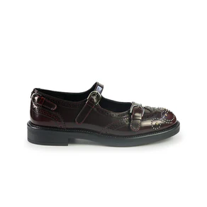 Ballerine Bruno Premi con Cinturini Monogramma e Borchie in Pelle Cherry