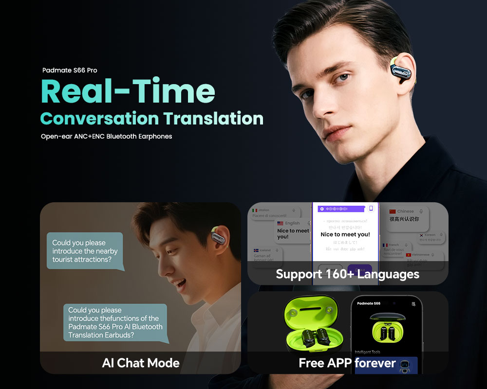 Padmate S66 Pro language translator earbuds