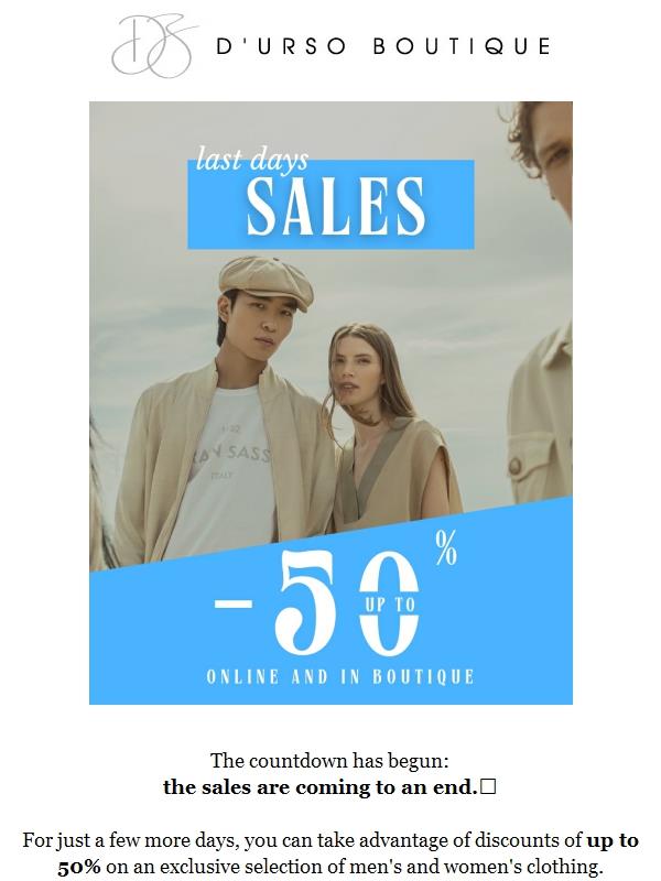 ⏳Hurry: sales with up to 50% off are about to end⏳