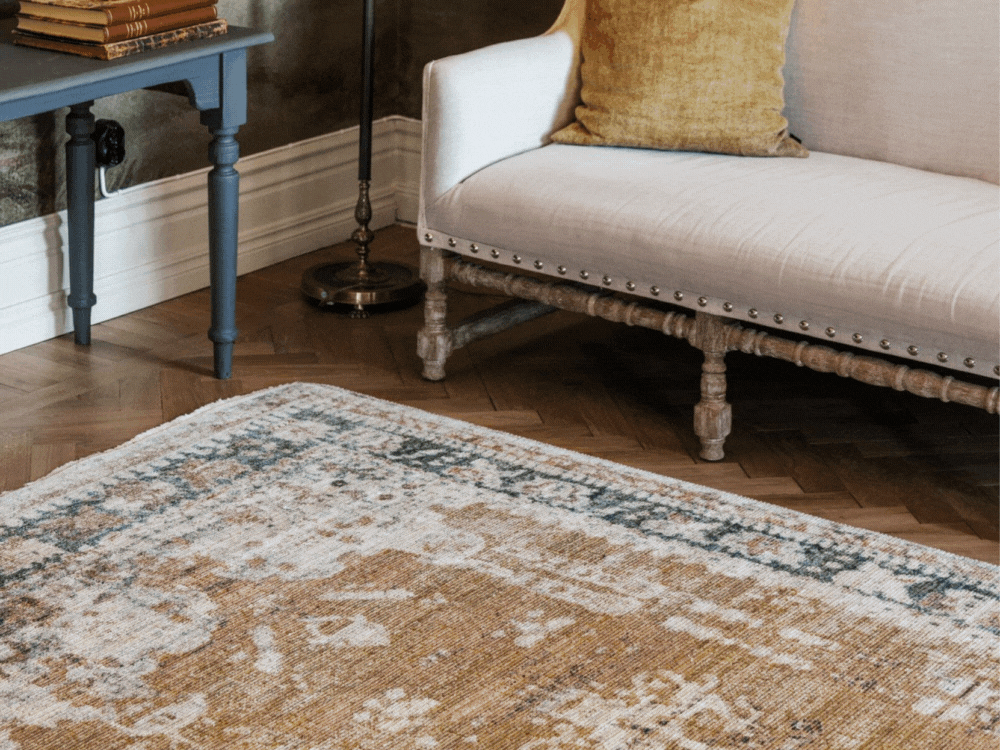 GIF of different classic styled rugs in a living room