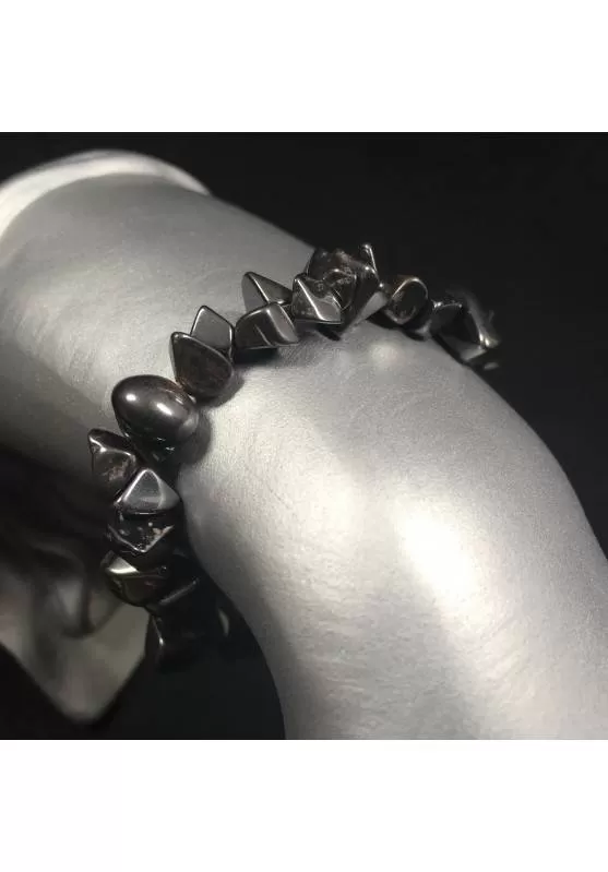 Image of Bracciale in Scaglie di EMATITE Nero Braccialetto Cristalloterapia Chakra Zen A+