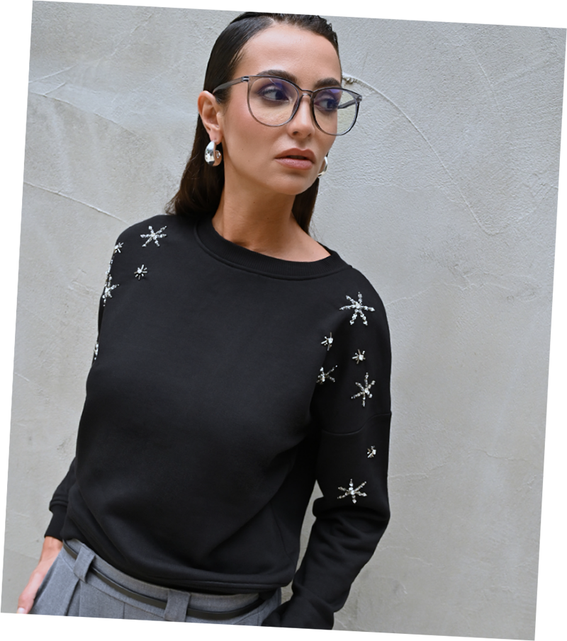 Felpa Nera con Strass