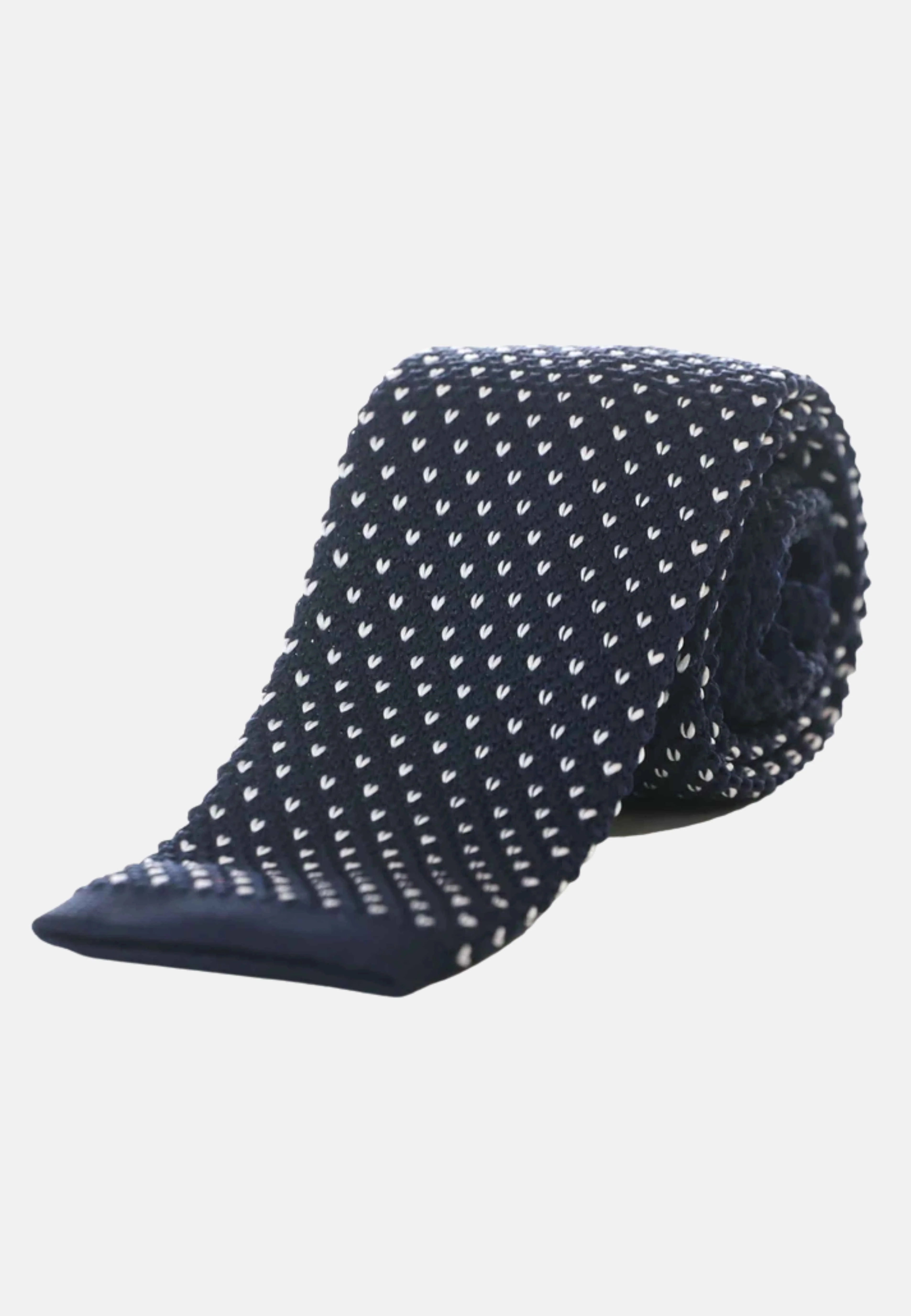 Image of Cravatta tricot blu con microfantasia bianca