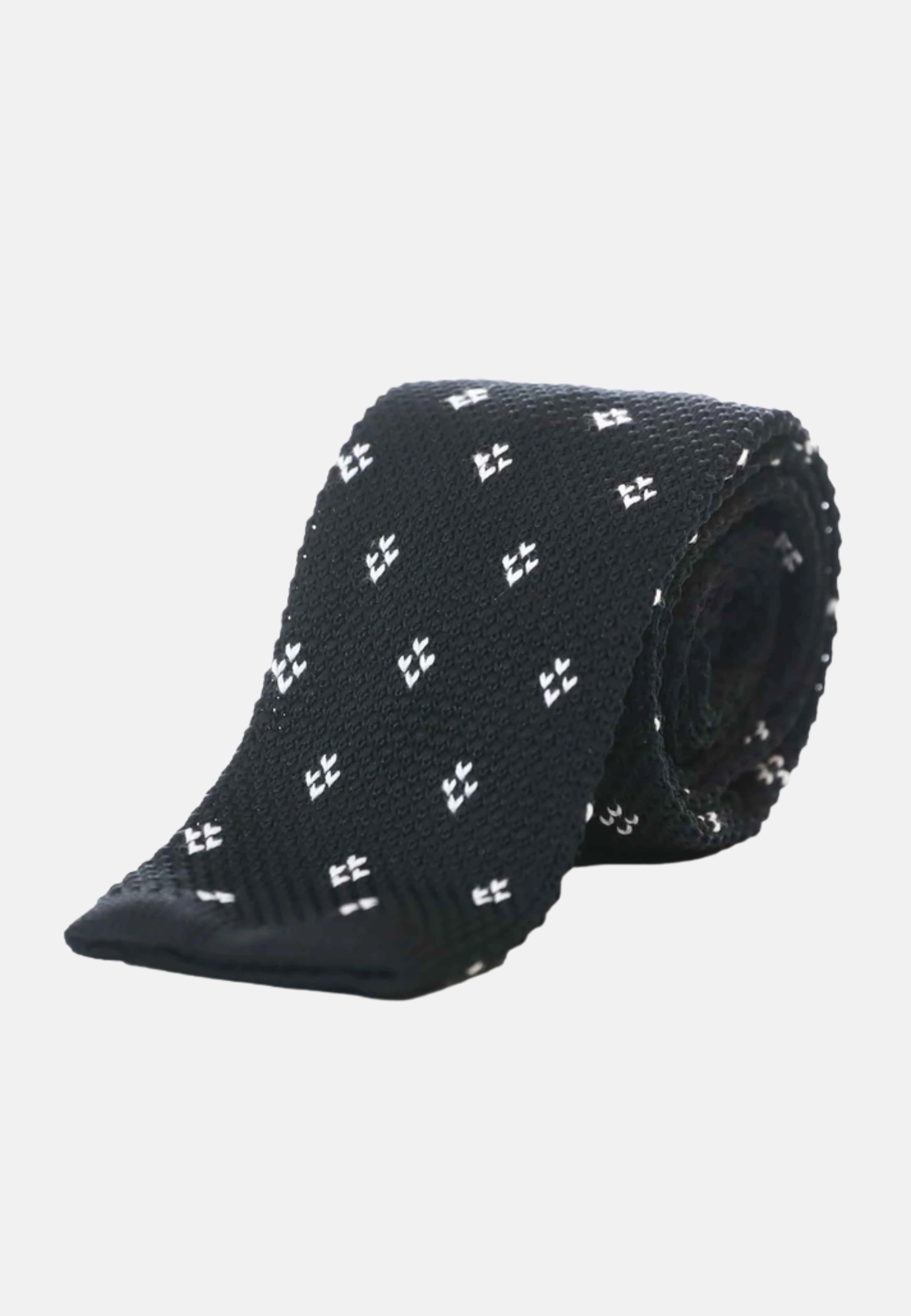 Image of Cravatta tricot nera con microfantasia bianca