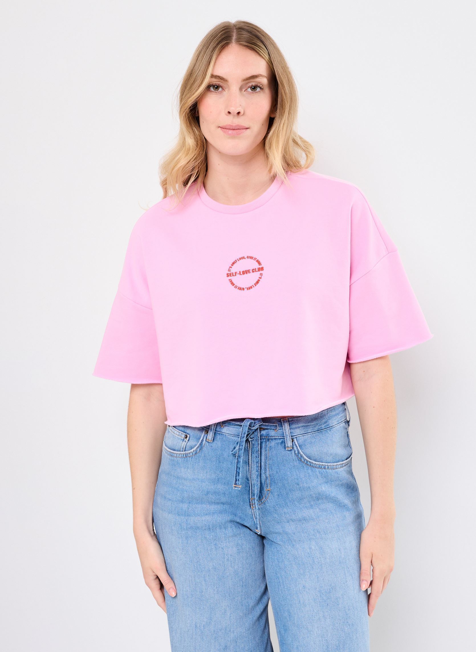 Noisy May T-shirt a maniche corte NMASTON 24 O-NECK SWEAT JRS donna rosa