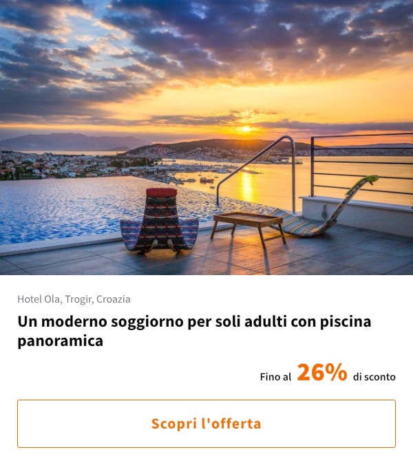 Un moderno soggiorno per soli adulti con piscina panoramica