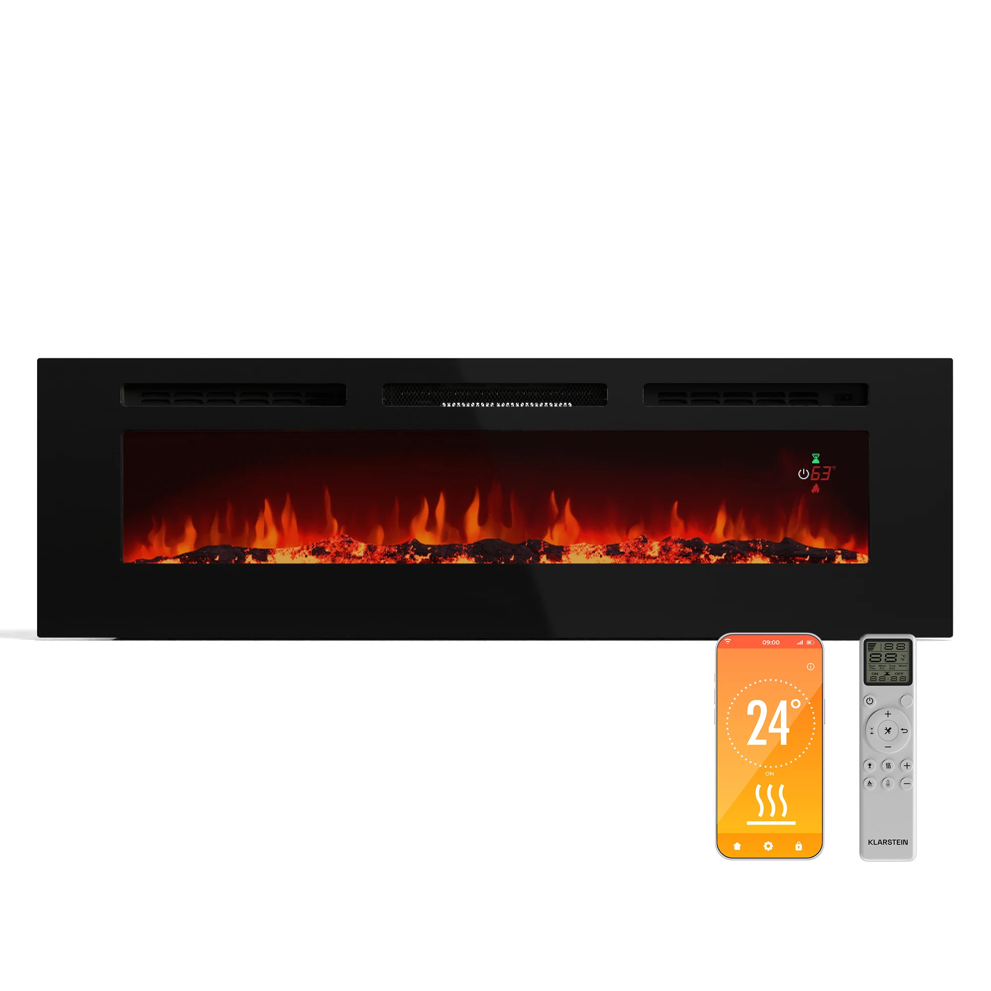 Klarstein Galeras Smart - Caminetto elettrico | 2 livelli di calore | 16-30 °C | Compatibile con IOT