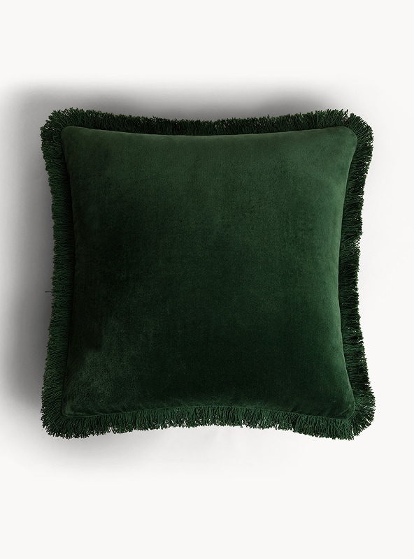 Cuscino 45x45 cm in velluto con frangette