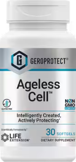 alt="Flacone di integratore alimentare Geroprotect Ageless Cell di Life Extension, progettato per proteggere le cellule e sostenere un invecchiamento sano.»