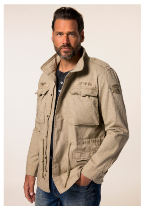 Giacca sahariana in cotone con applicazioni e look vintage, fino alla tg. 8XL