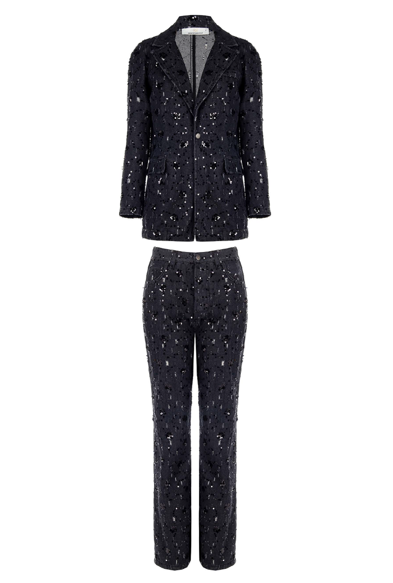 Giacca in Denim con Decoro Paillettes