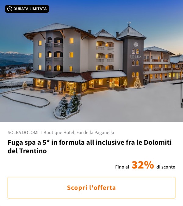 Fuga spa a 5* in formula all inclusive fra le Dolomiti del Trentino
