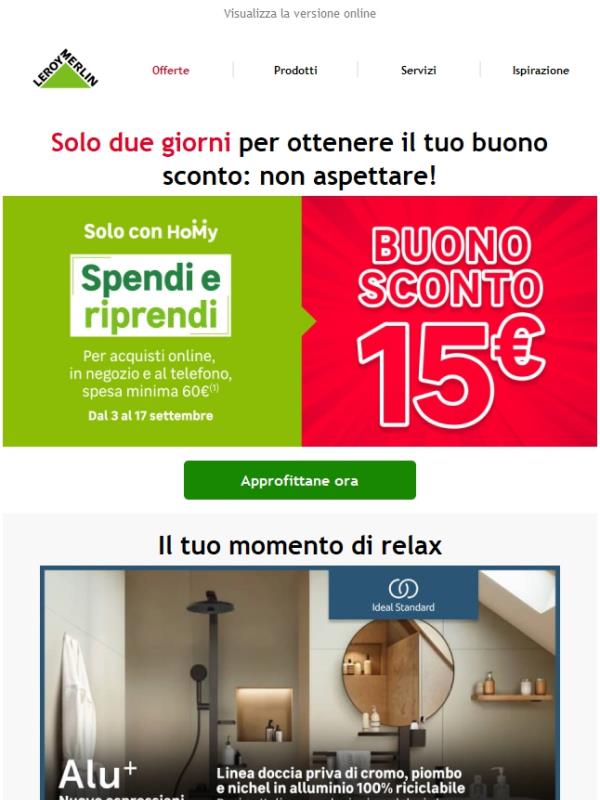 Ultimi 2 giorni: ottieni 15€ di sconto 💰