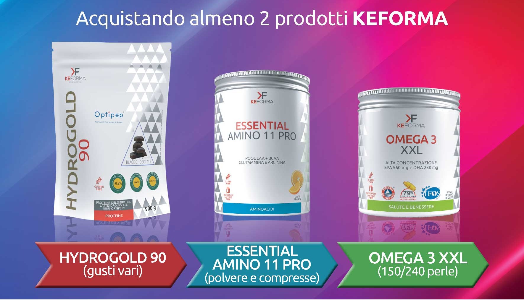 Acquistando almeno 2 prodotti tra: HYDROGOLD90 - ESSENTIAL AMINO 11 PRO, OMEGA 3 XXL