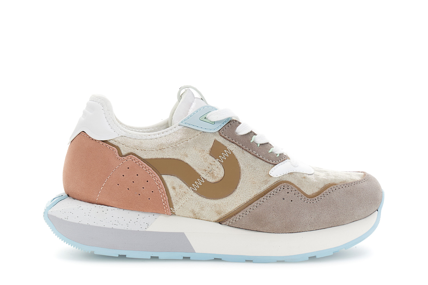 Image of running in velluto con riporti in pelle scamosciata multi taupe