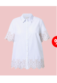 Maglia in cotone biologico con palme, collo da camicia e mezze maniche