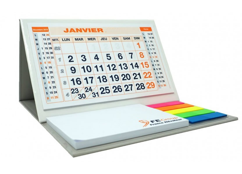  Calendario da tavolo 11 x 9 cm con stampa logo su base esterna e memo adesivi