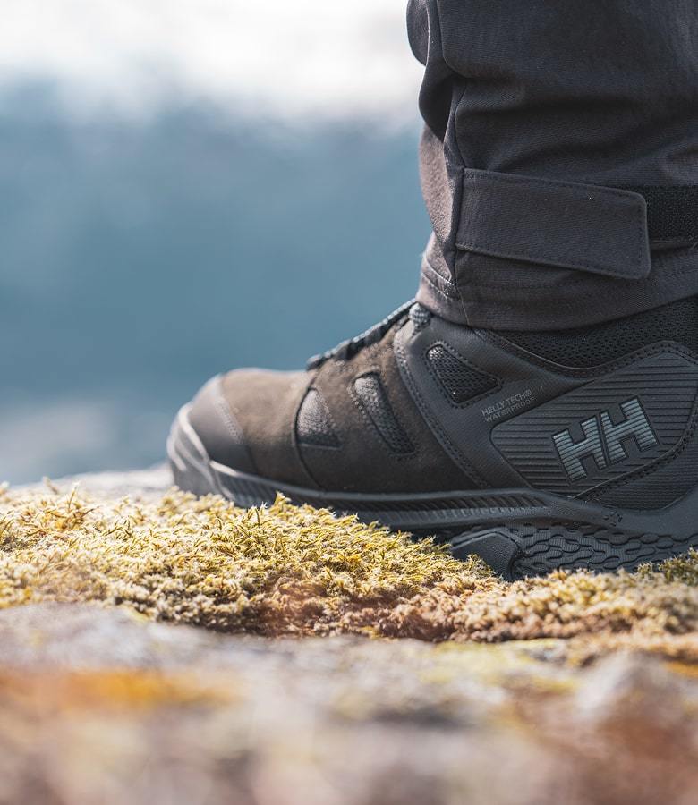 Man wearing Helly Hansen shoes
