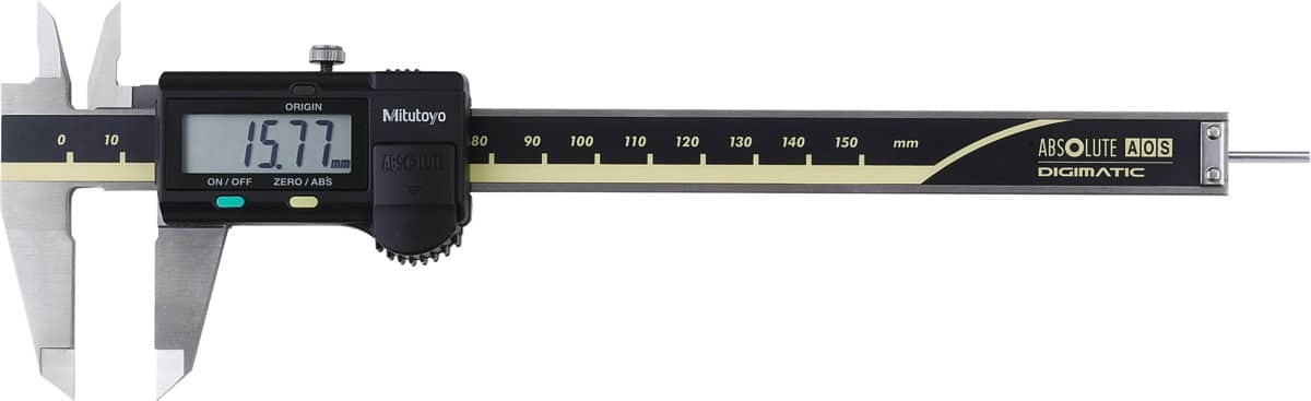 MITUTOYO - Calibro a corsoio digitale con sistema AOS e asta di profondità tonda, Intervallo di misurazione: 150 mm