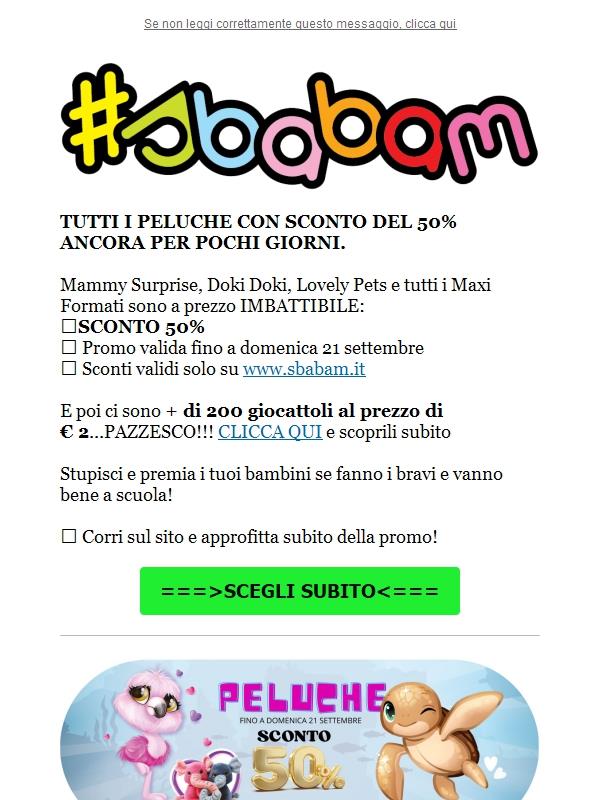 Peluche sconto 50% e giocattoli a soli 2 EURO