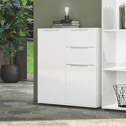 Mobile Multiuso Armadietto 2 Ante 2 Cassetti con Ripiani  in Legno - 72x35x88 cm Bianco