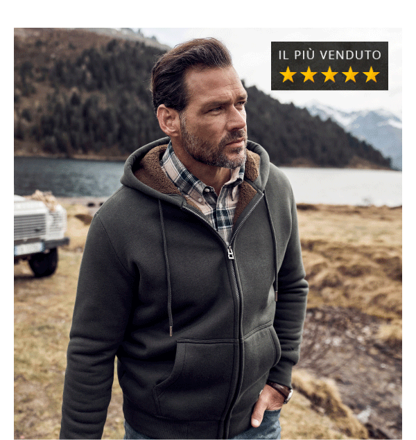Giacca JP1880 per l'outdoor in felpa con cappuccio, fodera di teddy e zip, fino alla tg. 8XL